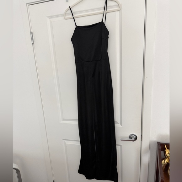 BNWT ZARA Black Shiny Jersey Effect Straight Leg Spaghetti Strap Jumpsuit Small - Picture 3 of 9